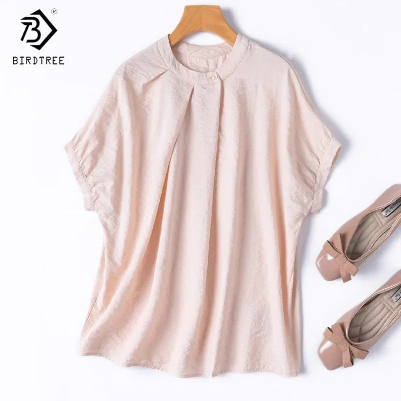 

Футболка Birdtree из 76% шелка шелковицы 24% нейлона, женские свободные топы из сухого шелка, однотонная футболка с круглым вырезом и рукавами Raglan, осень 20225, новинка T5O528JF