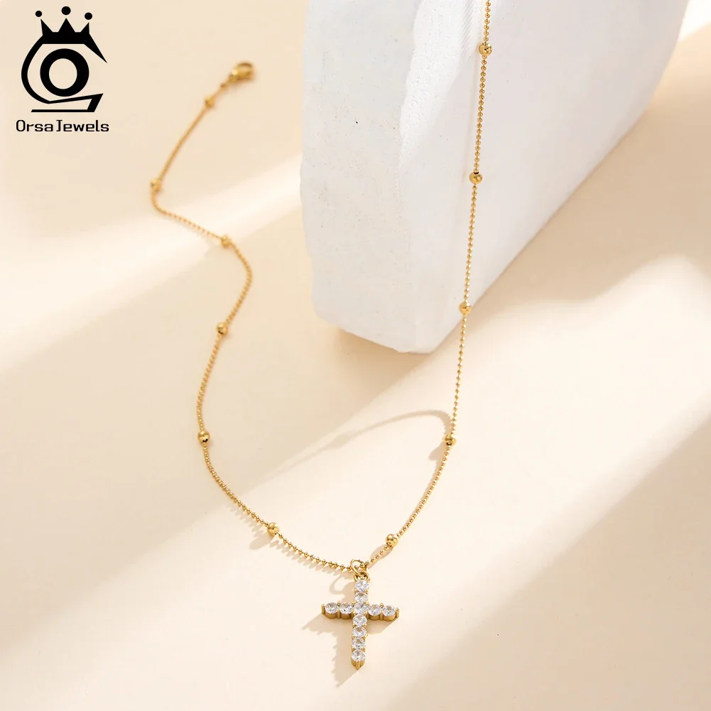 

ORSA JEWELS Ожерелье-чокер из нержавеющей стали с крестом и цирконами для женщин, винтажное, изысканное украшение STKN04