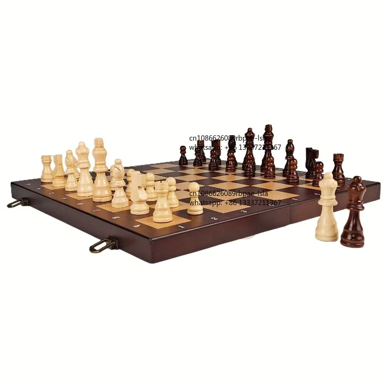 New Indoor Wooden Board Game Portable Foldable Backgammon Checkers Board High Quality Eco-Friendly Durable Magnetic Chess Box