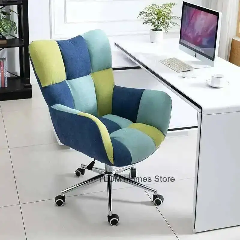 Backrest Modern Fabric Chair Office Chair Lazy for Chair Stitching Sofa Color Home Leisure Ergonomic Lift Swivel Computer Chair