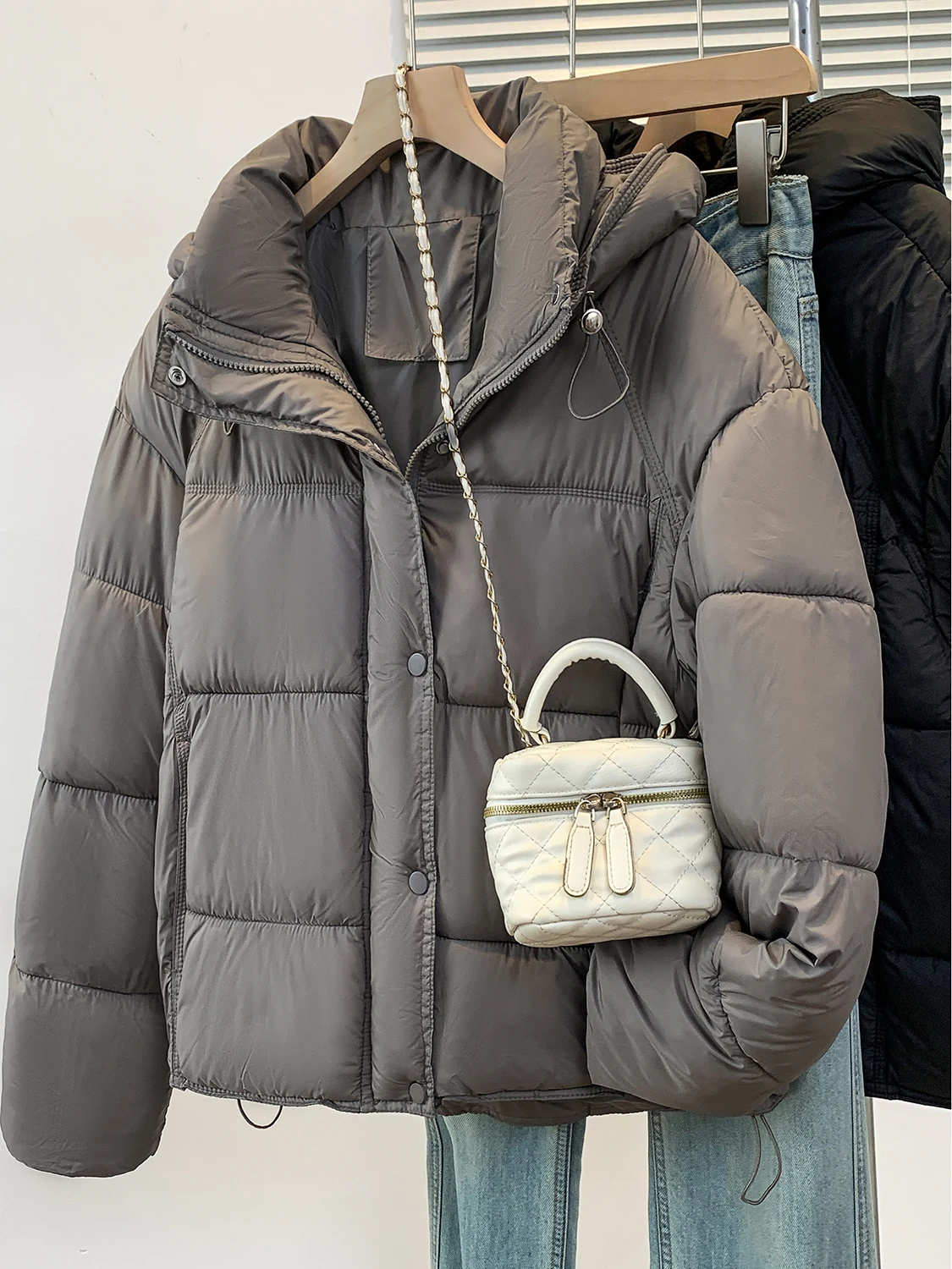 

Thiened Warm Hooded Cotton Jaet Women's Winter New Faion Versatile Loose Dstring Cotton Coat Bread Sle Vesent