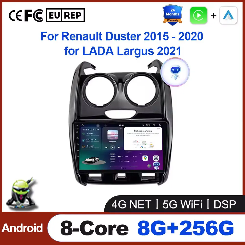 Android Auto Car Radio For Renault Duster 2015 - 2020 for LADA Largus 2021 Multimedia Player GPS Navigation Wireless Carplay