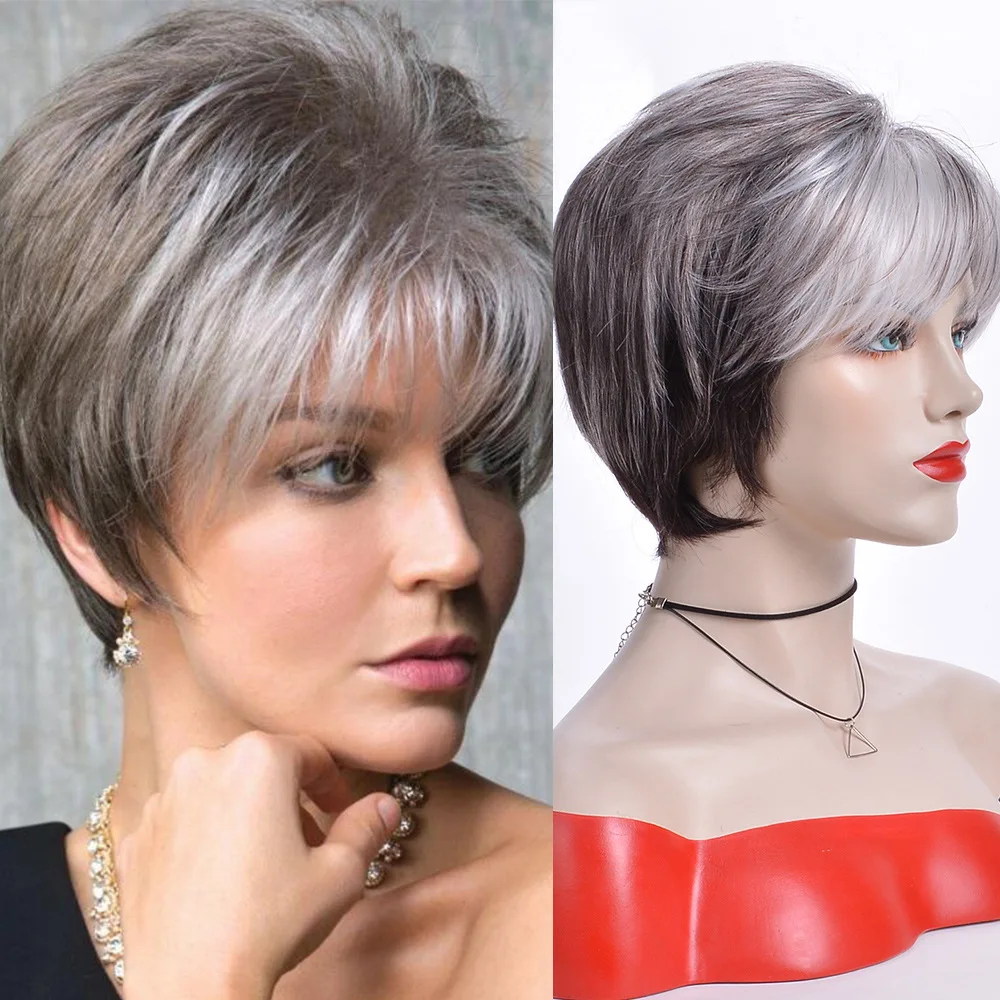 Short Wigs Synthetic Hair American Fashion Fluffy Mixed Color Wig Personalized Bangs Rose Mesh Daily Use PartyWomen's Head Cover