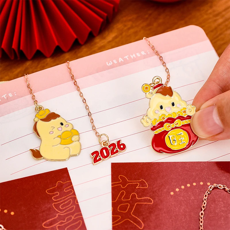 

Chinese New Year Metal Horse Bookmarks 1/6Pcs Cute Auspicious Animal Fortune-Themed Pendants Student Stationery DIY Jewelry Gift