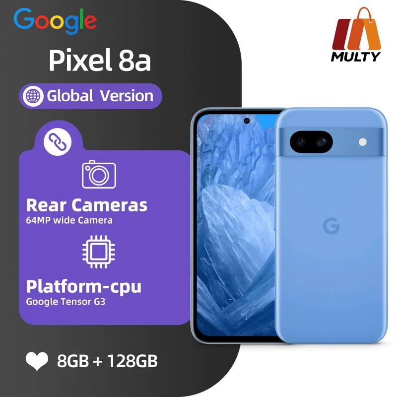 Google Pixel 8a AI Smartphone Google Tensor G3 64 MP Quad PD Wide Camera 120Hz OLED Display 4492mAh Battery