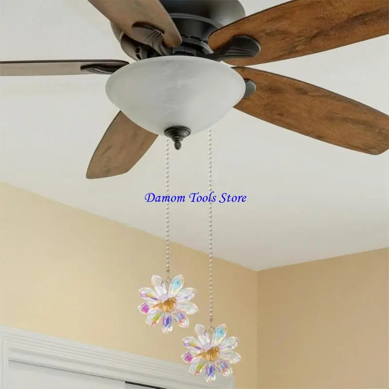 57BE Multipurpose Crystals Glass Flower Ceiling Fan Pull Chains 2Pieces Extenders for Household and Lamp Decoration