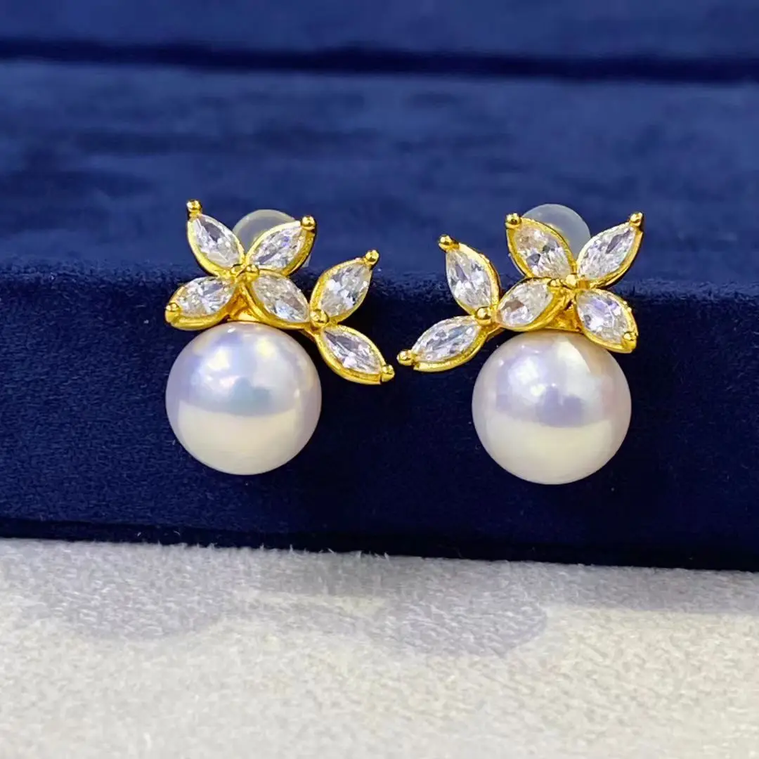 Wholesale S925 Sterling Silver Earrings Mount Findings Settings Base Mounting Parts Accessory for 10-11mm Pearls