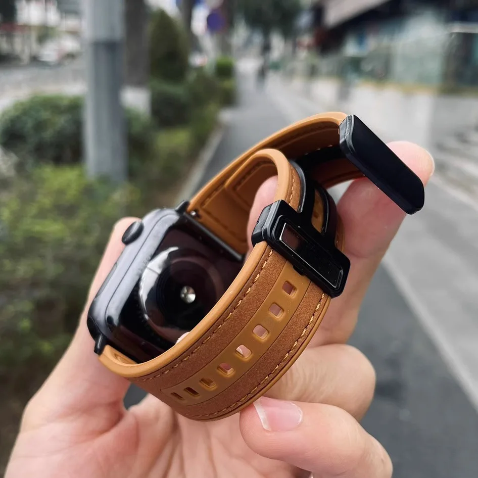 Silicone Leather Strap For Apple Watch Ultra 1 2 Band 49mm 45mm 41mm Bracelet 40mm 44mm 38mm 42mm iWatch Series 9 8 SE 7 6 5 4 3