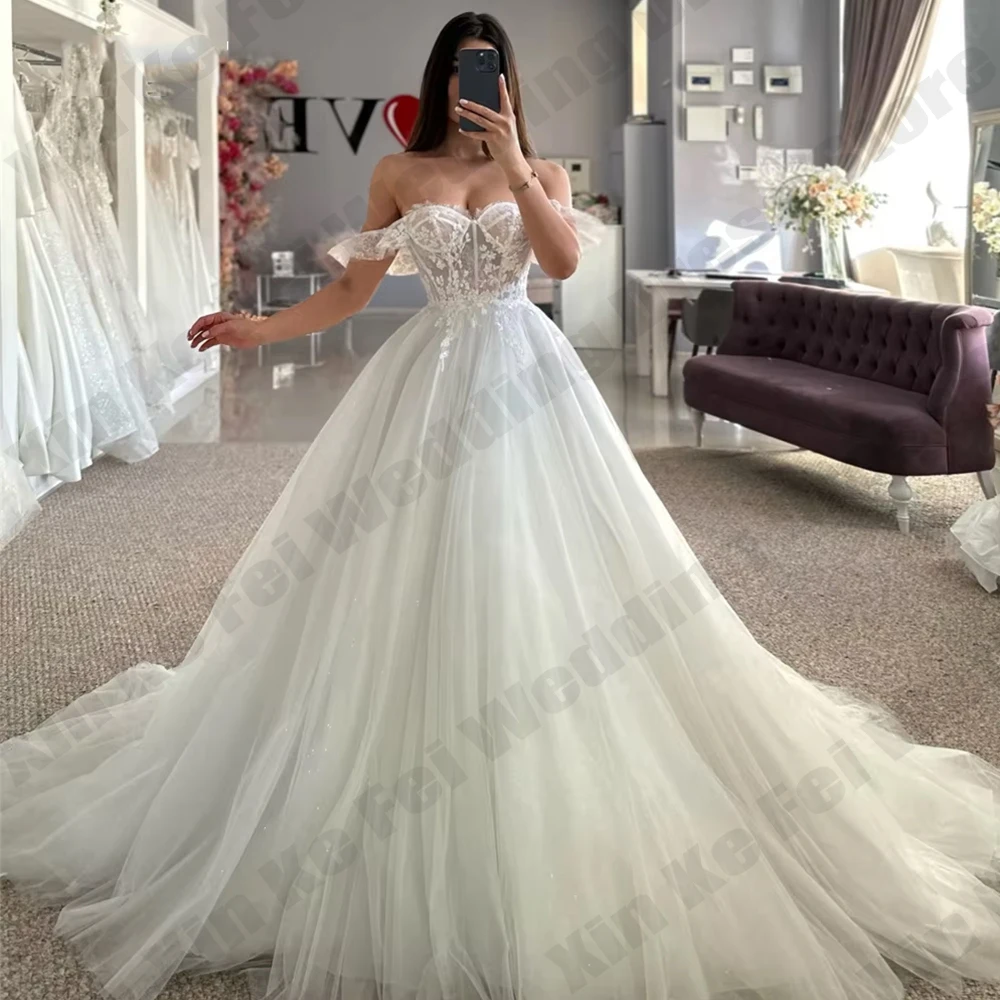 Eelegant A-line Tulle Wedding Dress 2026 Strapless Bridal Dress Sexy off the shoulder Bridal Gowns Robe De Mairee Customized