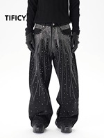 High Street Denim Pants Men's Retro Full Diamond Hot Stamping Hip-hop Loose Straight Leg Wide Leg Streetwear Jeans
