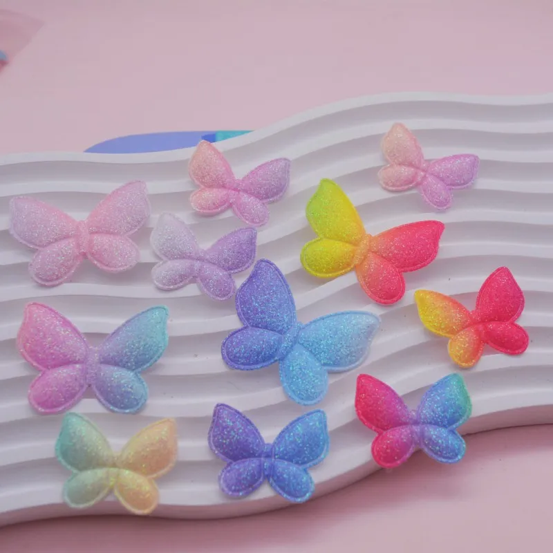 40 Stück glänzende Schmetterlings-Applikationen in zwei Größen, gepolstert, für Kinderhüte, zum Selbermachen von Haarbanden, Haarspangen, als Accessoires und zum Aufnähen. – Detail 8