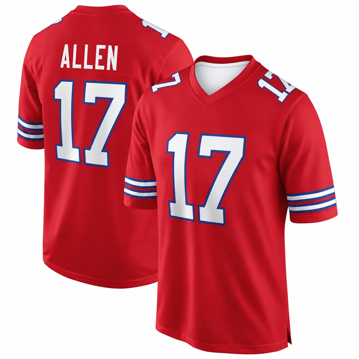 Allen # 17 Herren Fußballtrikot Weiß Blau-Rot Gestreift V-Ausschnitt Kurzarm Sportfan-Trikot Match Party Sportuniform Cas – Detail 5