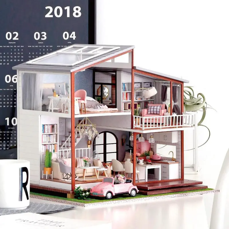

Diy Wooden House Time Handmade Assembly Wooden Large Villa Japanese-Style Loft Loft Creative Handmade Doll House Birthday Gift
