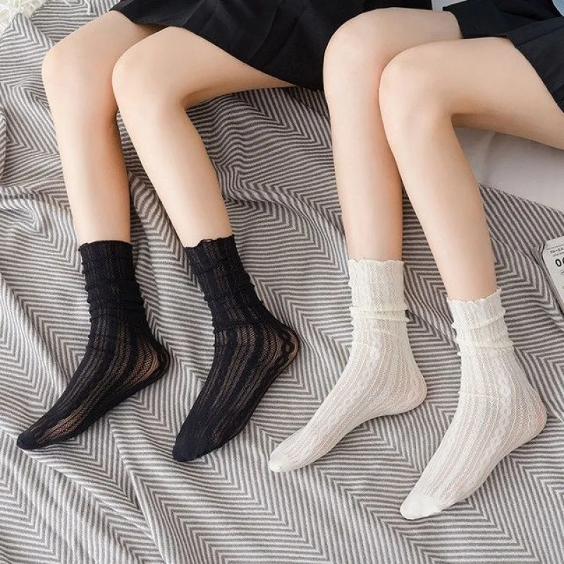 Damskie letnie skarpetki siatkowe koronkowe seksowne ultracienkie przezroczyste miękkie krótkie skarpetki rozciągliwa elastyczność kostki Lolita JK Sox Harajuku Retro