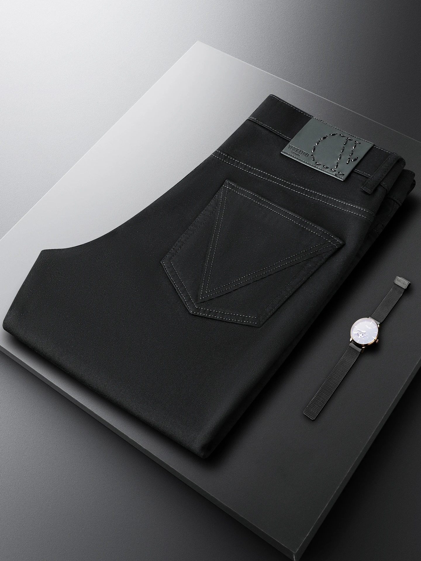 

Pure Black Men's Rigid Jeans Casual Thin Commuter Pants Spring Autumn New Style Jack Charles Polyester Viscose Lenzing Cotton...