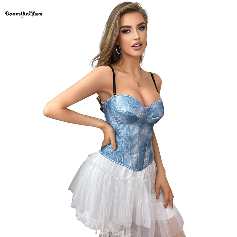 

14 Spiral Steel Bone Sequined Corset Adjustable Strap Bra Padded Bustier Plus Size Women Bralette