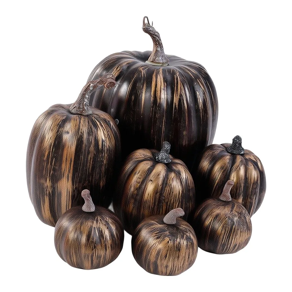 7 Piece Foam Pumpkin Set Assorted Sizes 6-15cm Realistic Faux Pumpkins Gold Black White Blue Orange For Halloween Indoor Outdoor