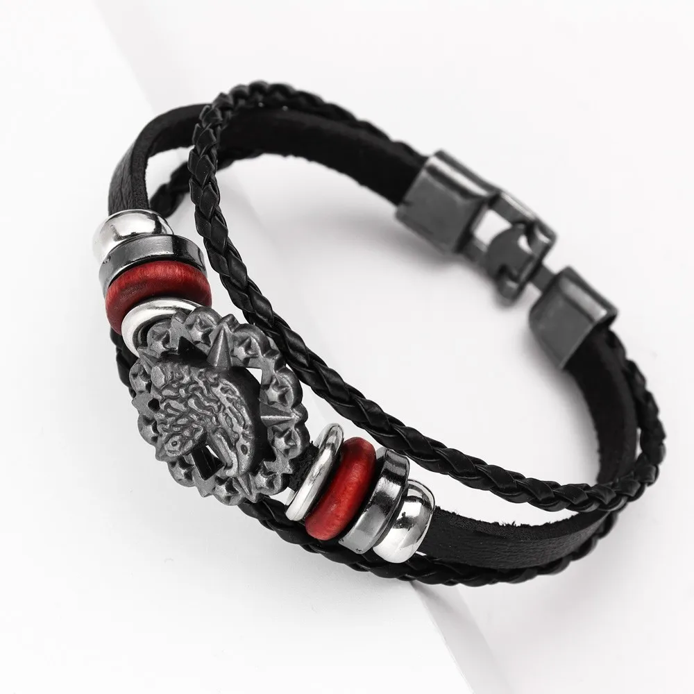 Trend Multi-Layer Leather Beaded Five Star Eagle Bracelet Glamour Men's Bracelet New Fashion Hip Hop Punk Jewelry Accessories