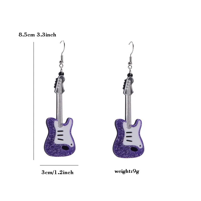 8.5CM Guitar Drop Hook Earrings For Women Pink Purple Black Red Epoxy Vintage Girls Cute Jewelry Gift Fishhook Style