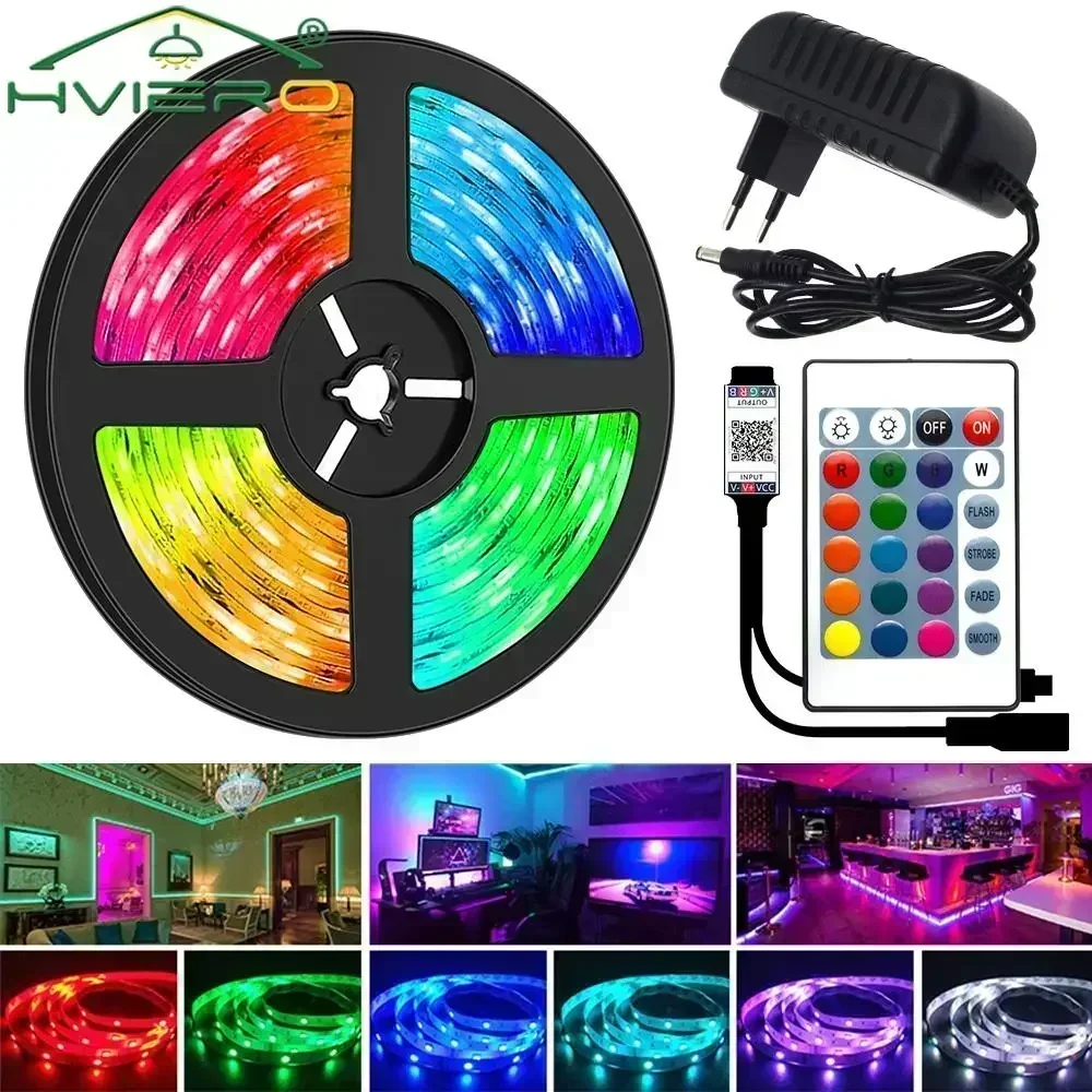 Tira de luces LED RGB 5050 DC 12V cinta de iluminación de pared nocturna cinta de diodo Flexible 24 teclas controlador Bluetooth para TV luz de ambiente de hogar