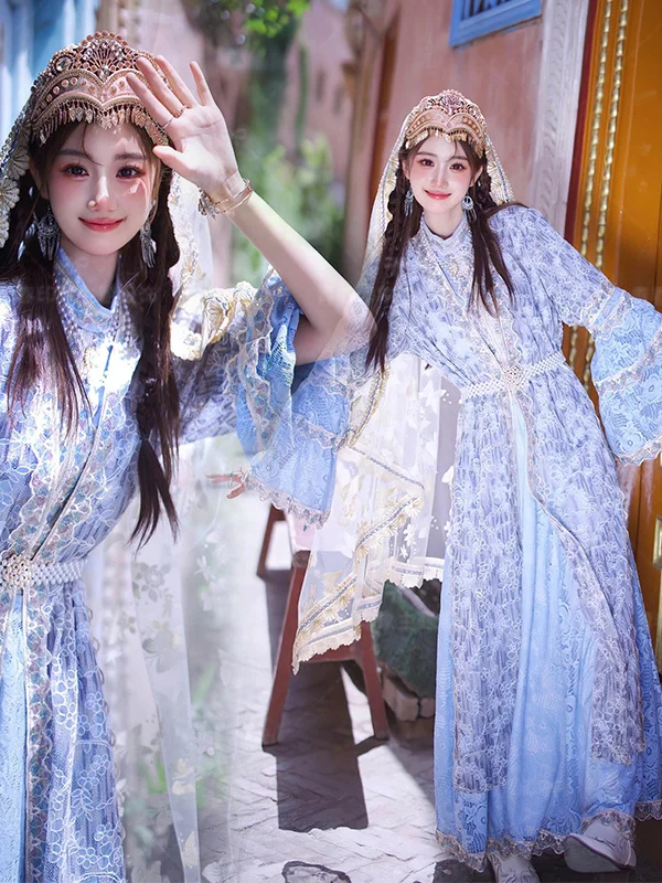 

New Arrival Xinjiang Uygur Princess Costume Travel Photography Ethnic Girl National Costume Tang Suit Stage Performance Dress