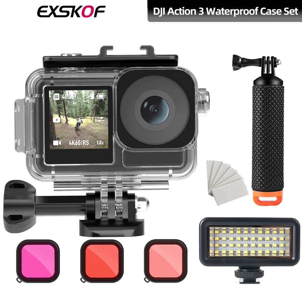 For DJI Action 3 4 5 Waterproof Case Set 45M Waterproof Protective Case For DJI OSMO Action 5 4 3 Action Camera Accessories