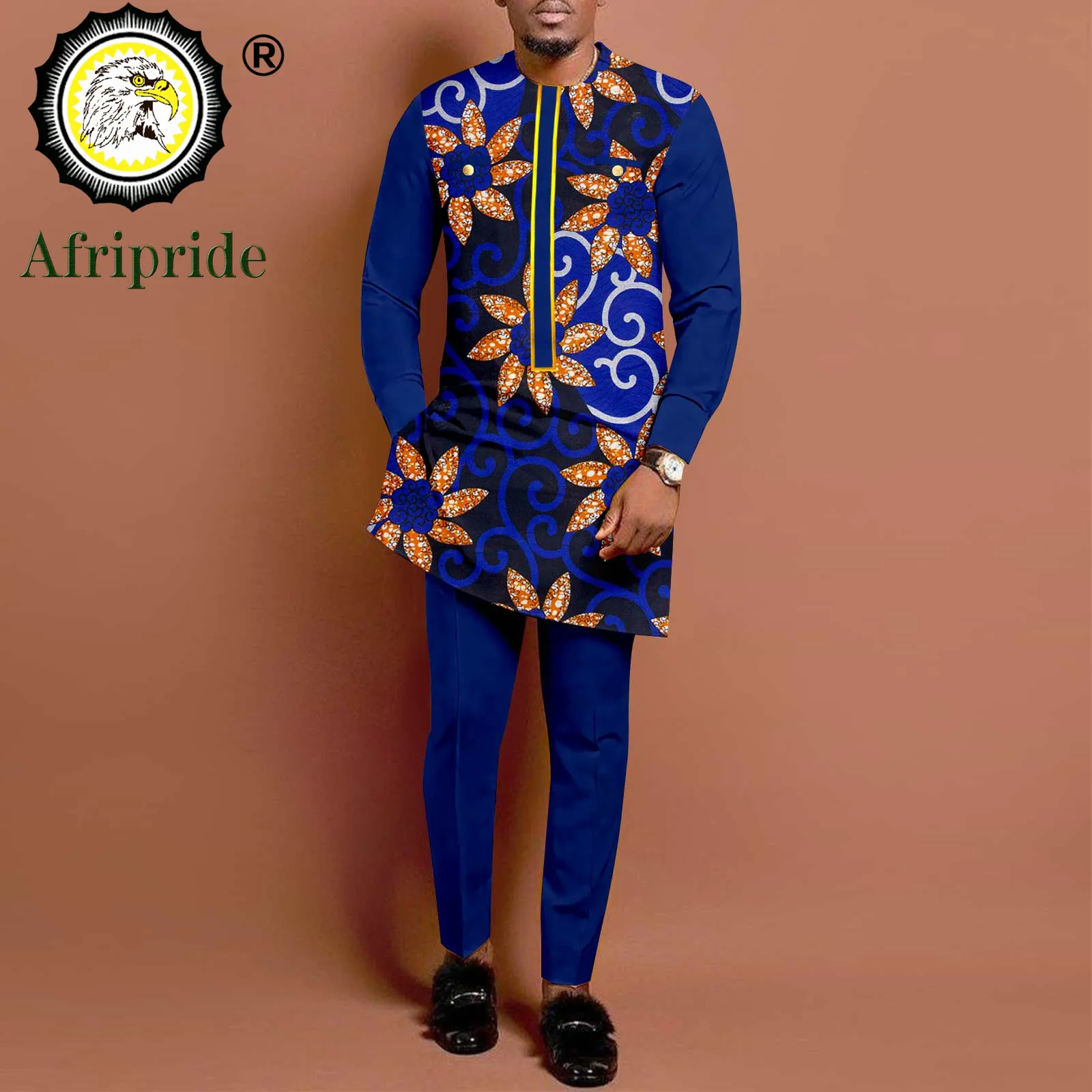 African Suits for Men Long Sleeve Print Shirt and Pant 2 Piece Set Traditional Dashiki Outfits Plus Size Casual Attire A2316026