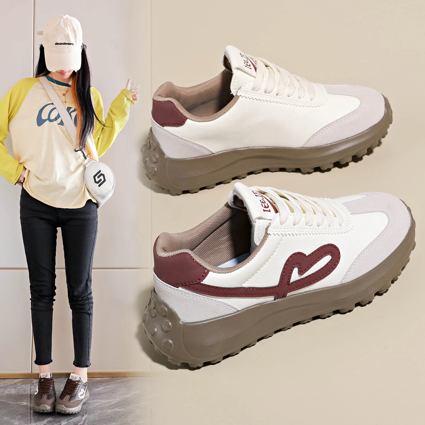 

Новые женские немецкие тренировочные кроссовки в стиле ретро, ​​спортивная повседневная обувь из мягкой кожи на толстой подошве, противоскользящие всесезонные модные белые кроссовки
