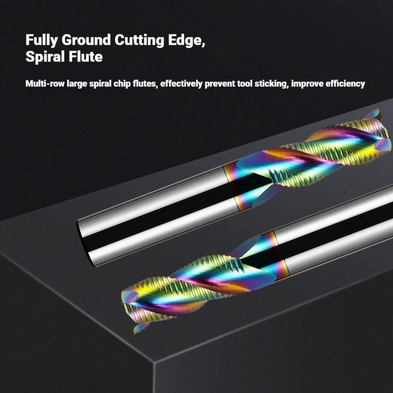 DLC Colorful Coated HRC60 3 Flutes Solid Carbide Wave Edge Roughing End Mill for Aluminum CNC