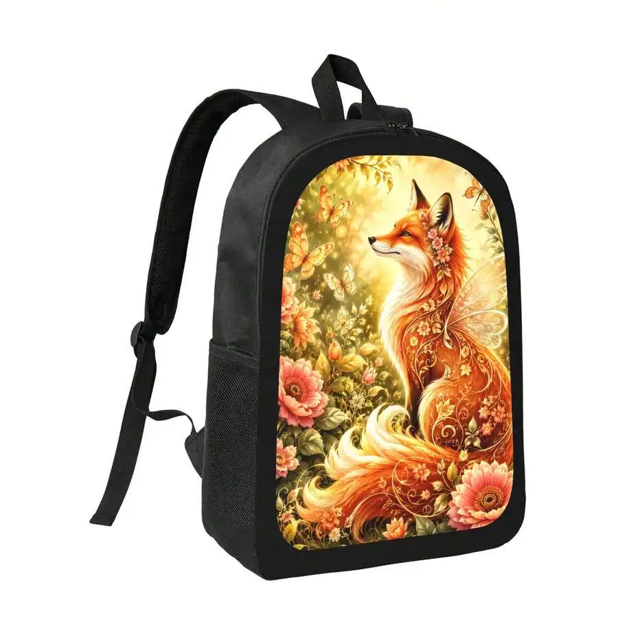 

Fairy Fox Floral Print Backpack Stylish Casual Daypack For Adults Lightweight Durable Multi Pocket