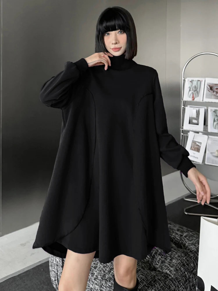 [EAM] Purple Brief Long Side Slit Sweatshirt New Turtleneck Long Sleeve Women Big Size Fashion Tide Spring Autumn 2023, 1DH7236