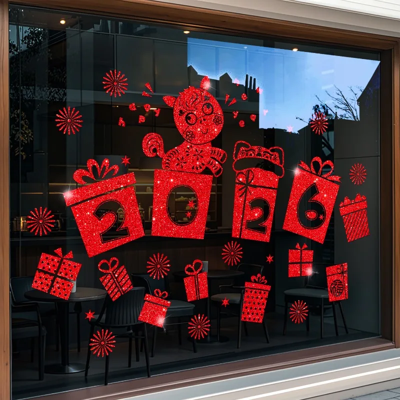 2026 Chinese New Year Window Sticker Horse Year Red Decals Removable Static PVC Cling for Door Decoration