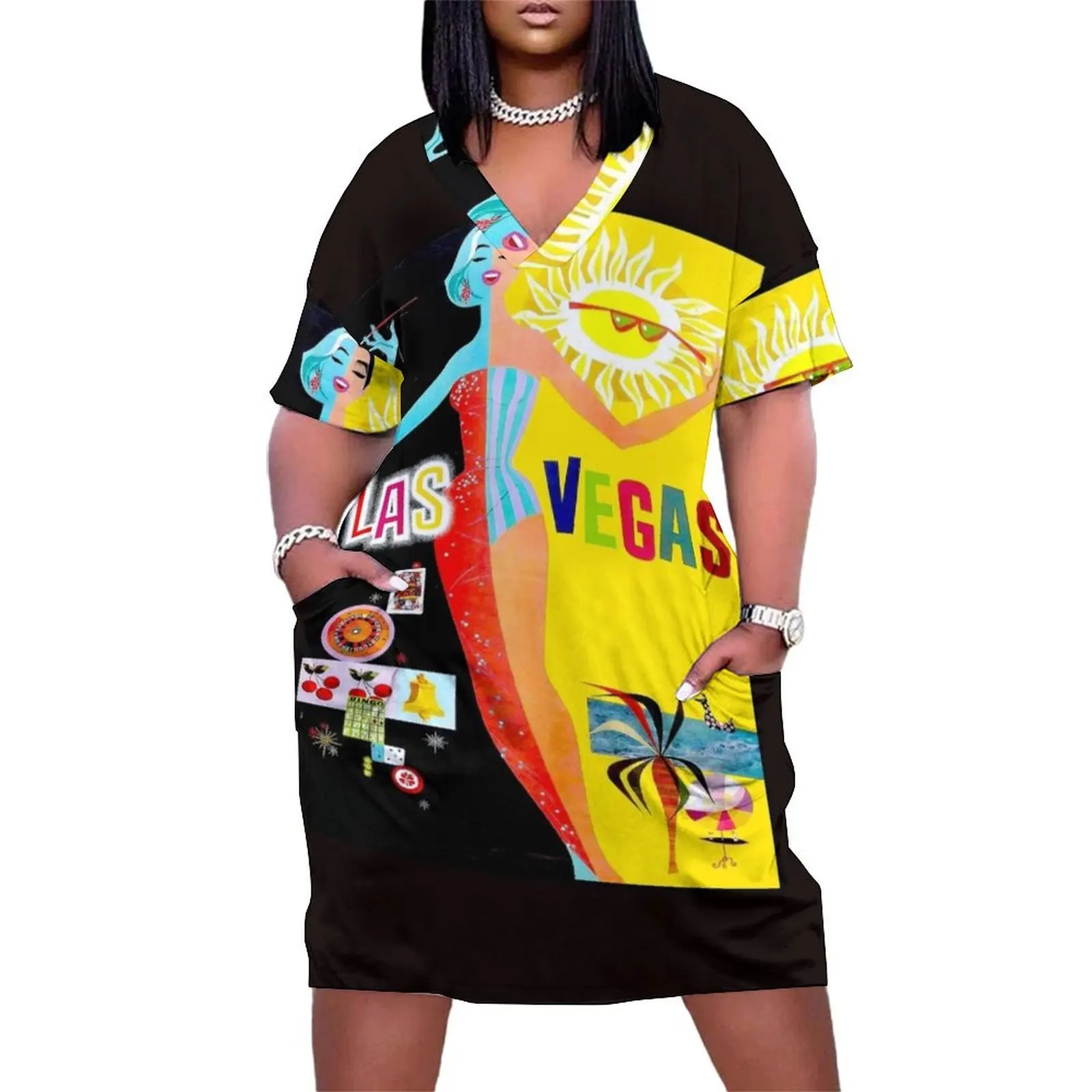 

LAS VEGAS : Vintage TWA Advertising Tourism Print Loose Pocket Dress birthday dress women"s fashion dresses Clothing