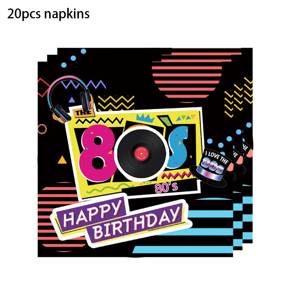 80s Birthday Party disposable tableware set 80s party plate cup napkin Tablecloth Back To 80s Birthday Party Decoration Banner
