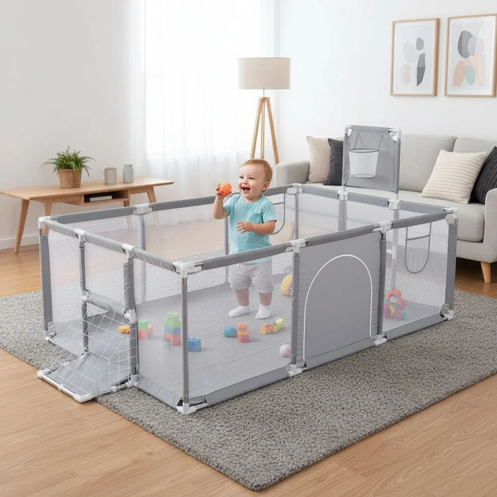 Baby Playground 70 Inch Baby Playpen Grey Children's Fence Box with Protective Angle Game Playpen for Children Activity