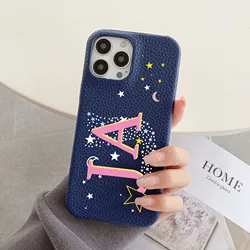 Personalized Customized Name Letter Leather Case For Iphone 15 16 pro max 14 13 Pro Max 12 Mini 11 kafr letters Luxury Covers