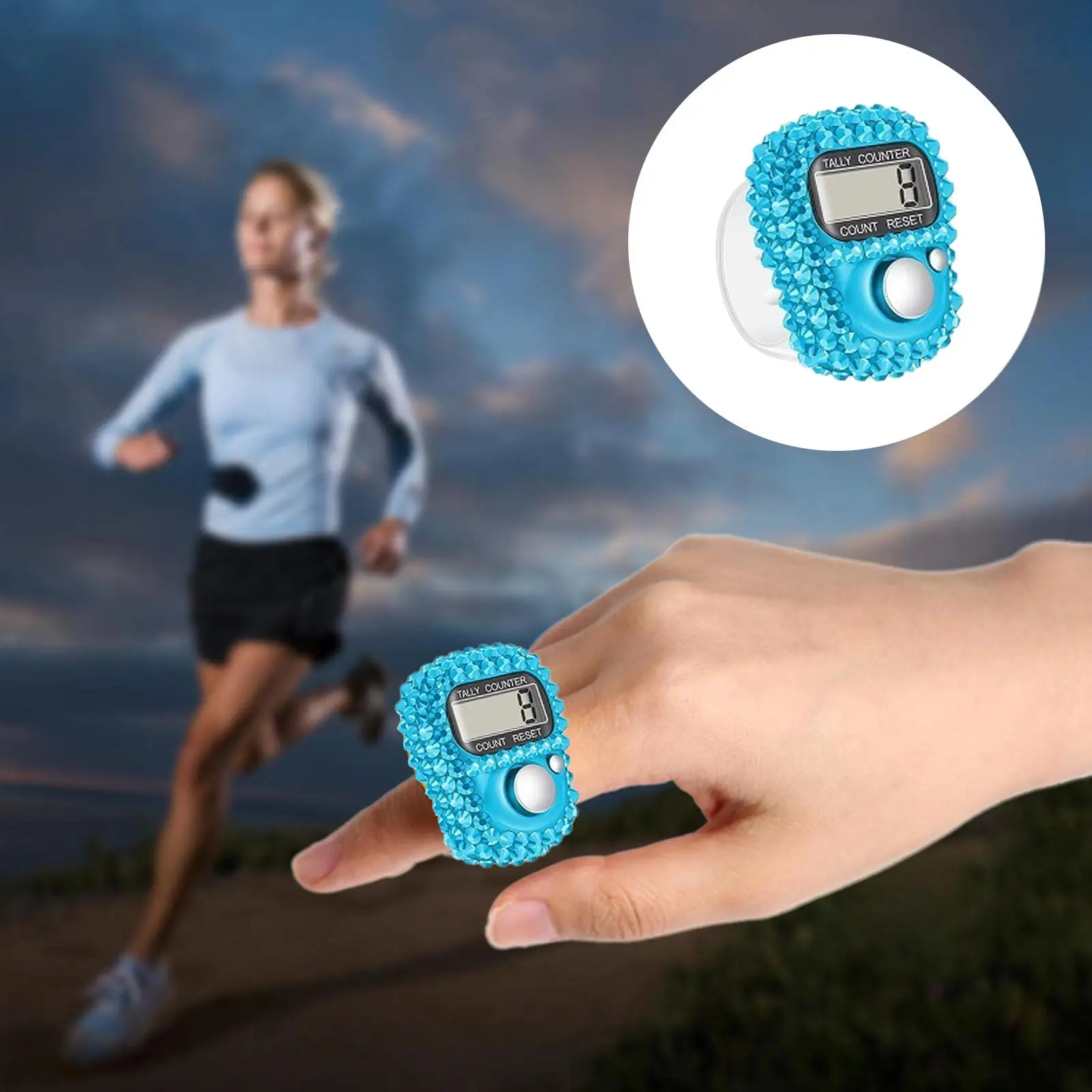 

Hand Counter Clicker Mini Ring Rhinestone Counter Manual Digital Finger Counter LCD Display Electronic Tally Ring Random Color