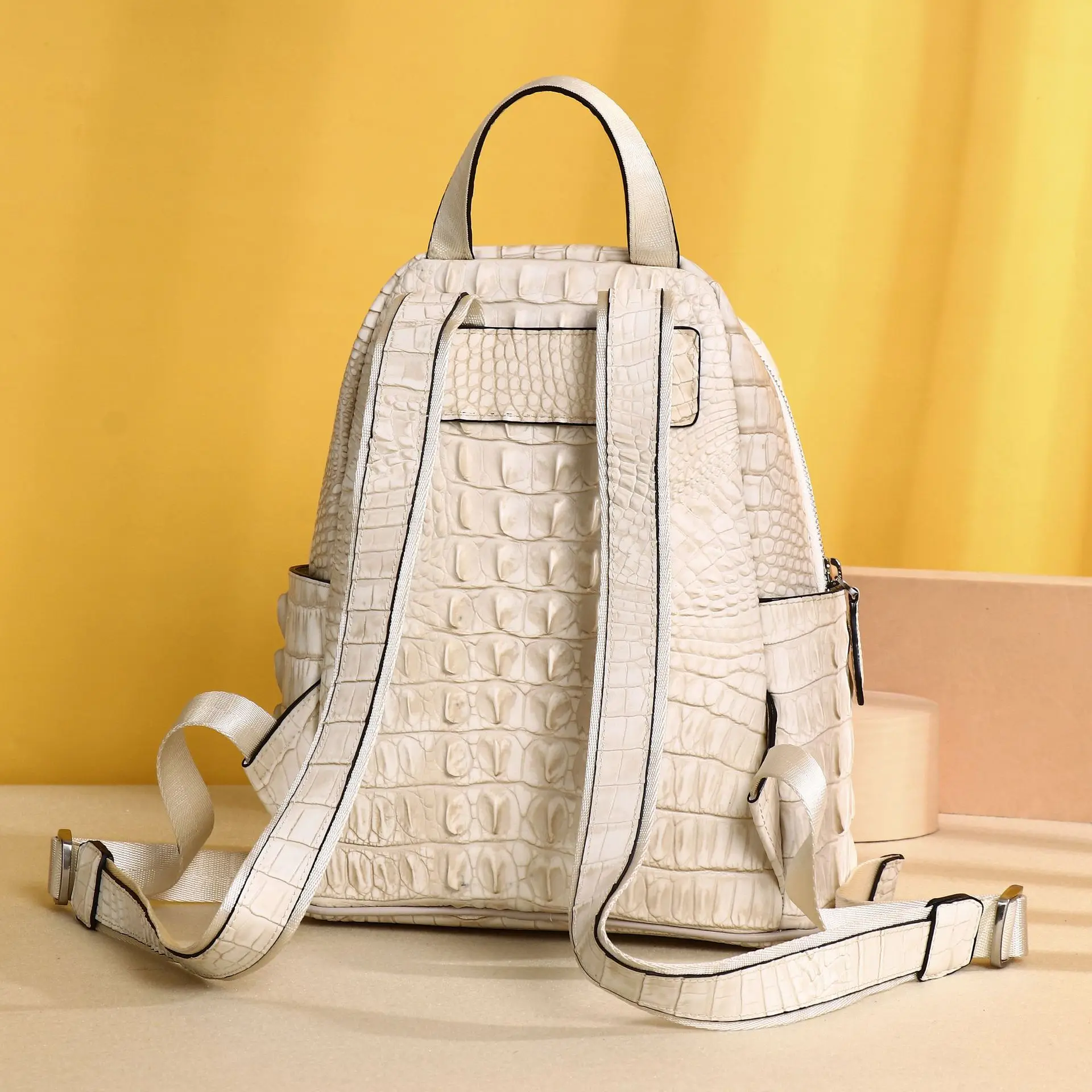 Alligator Pattern Women Leather Backpack Luxury Crocodile Pattern Women's Bagpacks Vintage Ladies Travel Bag