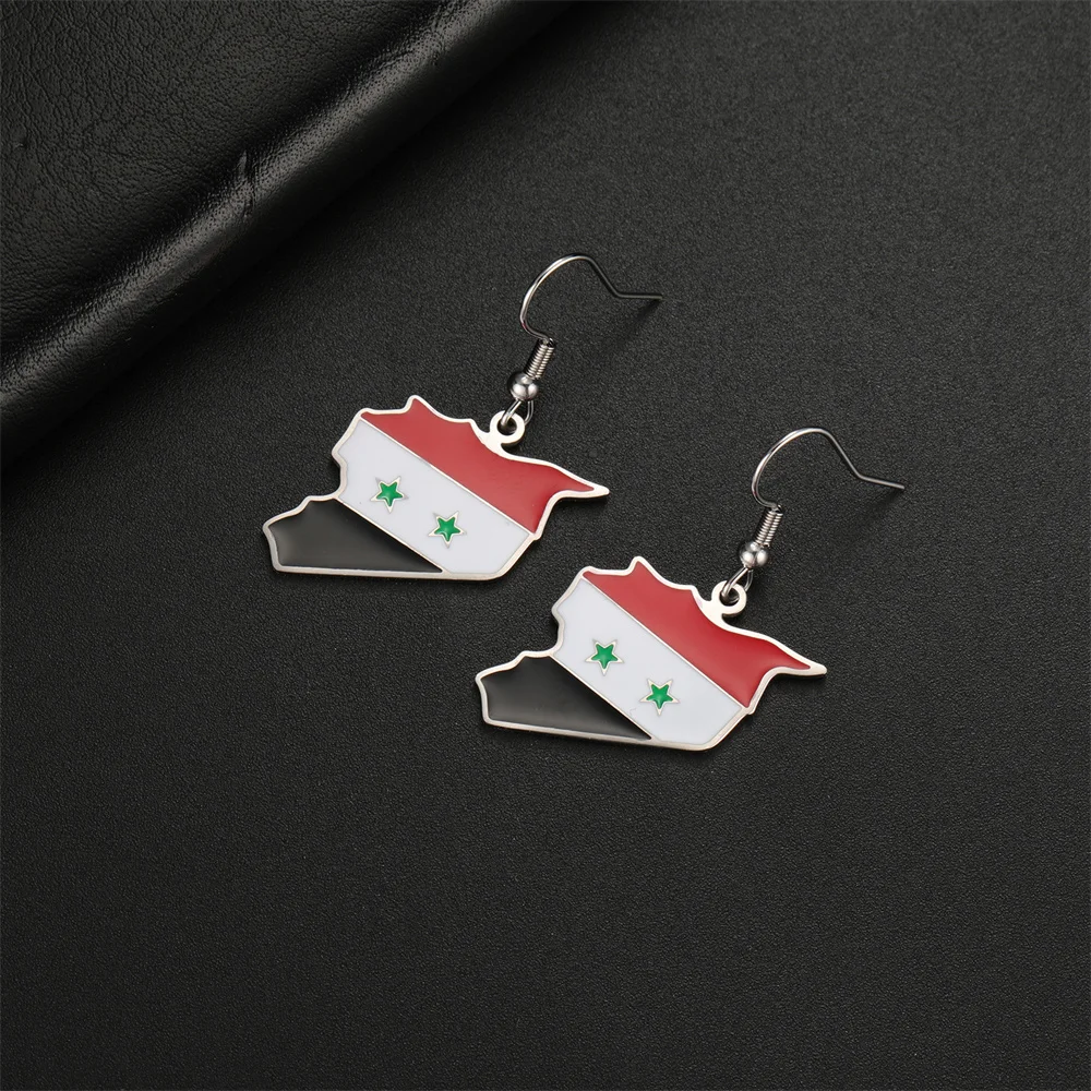 EUEAVAN Enamel Syria Map Pendent Dangle Earrings for Women Stainless Steel Trendy Syrian Flag Ethnic Jewelry Gifts pendientes