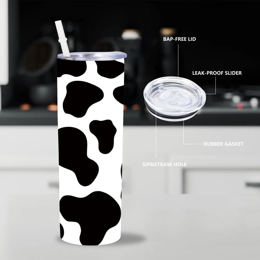 Cow Print Tumbler with Lid and Straw Insulated Thermal 20 oz Cow Print Cups Cute Coffee Cup Tumbler for Outside Travel Camping