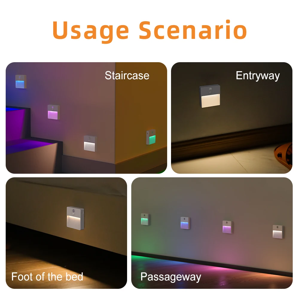 Rechargeable Motion Sensor Night Light Indoor, Dimmable Wall Light,5 Colors Changing RGB Night Light,3 Working Modes,Auto Sensor