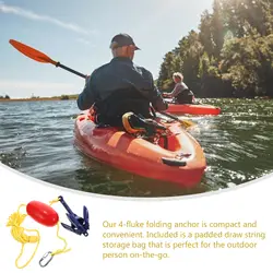 1 Set Kayak Anchor Kits Portable Folding Anchor Buoy Kit Canoe Kayak Raft Component Aluminum Alloy Folding Fishing anchor supply