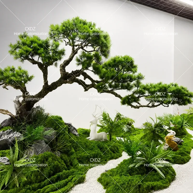 Simulated Pine Tree Green Plant Landscape Welcome Lohan Pine Bonsai Ornament for Hotel Exhibition Hall Decoration Large