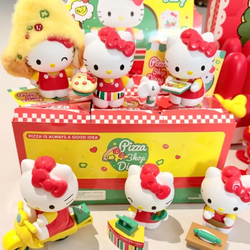 

New In Stock Hello Kitty Pizza Shop Diary Series Blind Box Cute Desktop Ornament Popular Mystery Box Kawaii Toys Girl Xmas Gifts