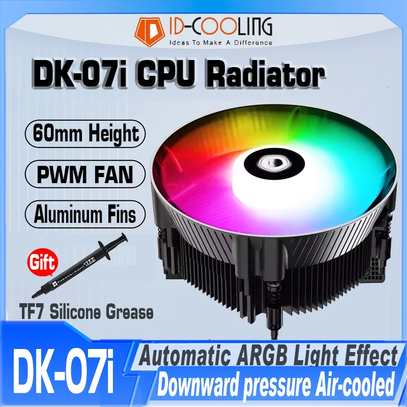 ID COOLING DK-07i CPU Cooler Downward Pressure Radiator 120mm Low Profile RGB 4Pin PWM CPU Cooling Fan for Intel LGA 1700 1200