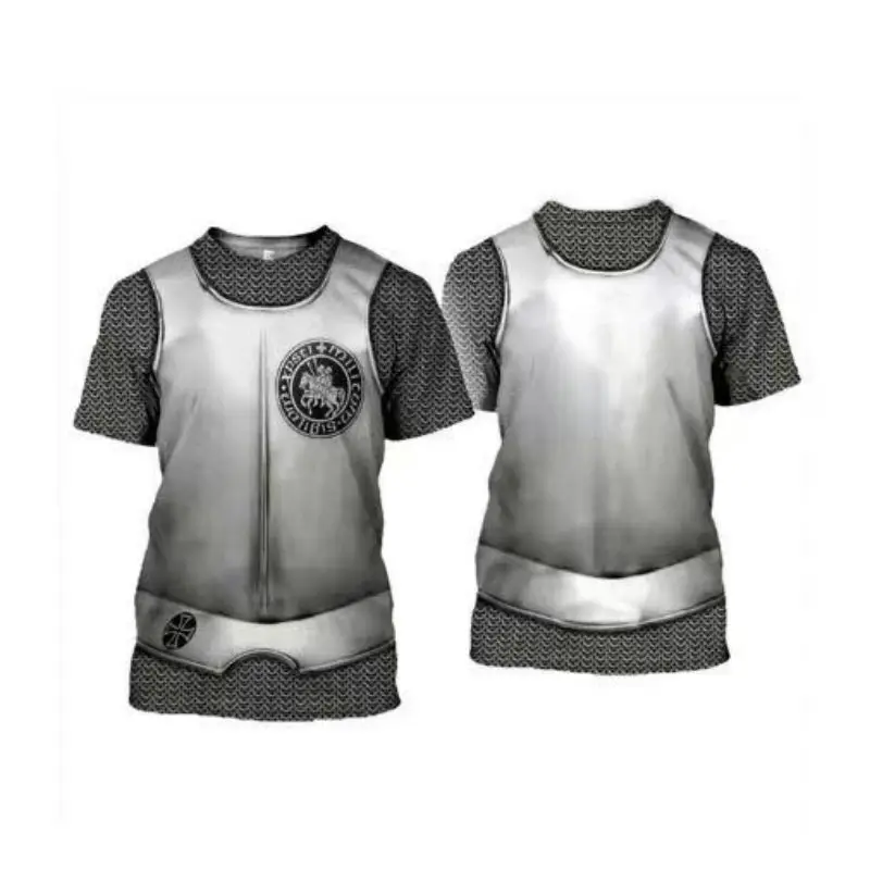 Summer Men 3d Printed Personality Retro Handsome Armor Medieval Knight Round Neck Short Sleeve Loose Casual Plus Size Top