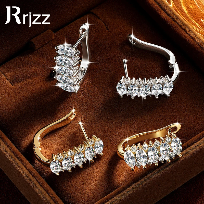 Rrjzz 3x6mm Marquise-Schliff Fünf-Stein D-Farbe Moissanit Ohrstecker für Damen, luxuriöse Verlobungs-Creolen, Schmuckgeschenke