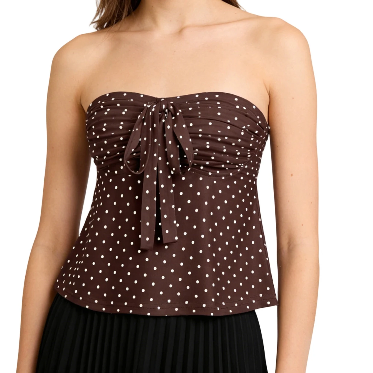 Top da donna senza spalline con stampa a pois pieghe allacciatura con spalle scoperte senza maniche camicie da uscire casual estive streetwear