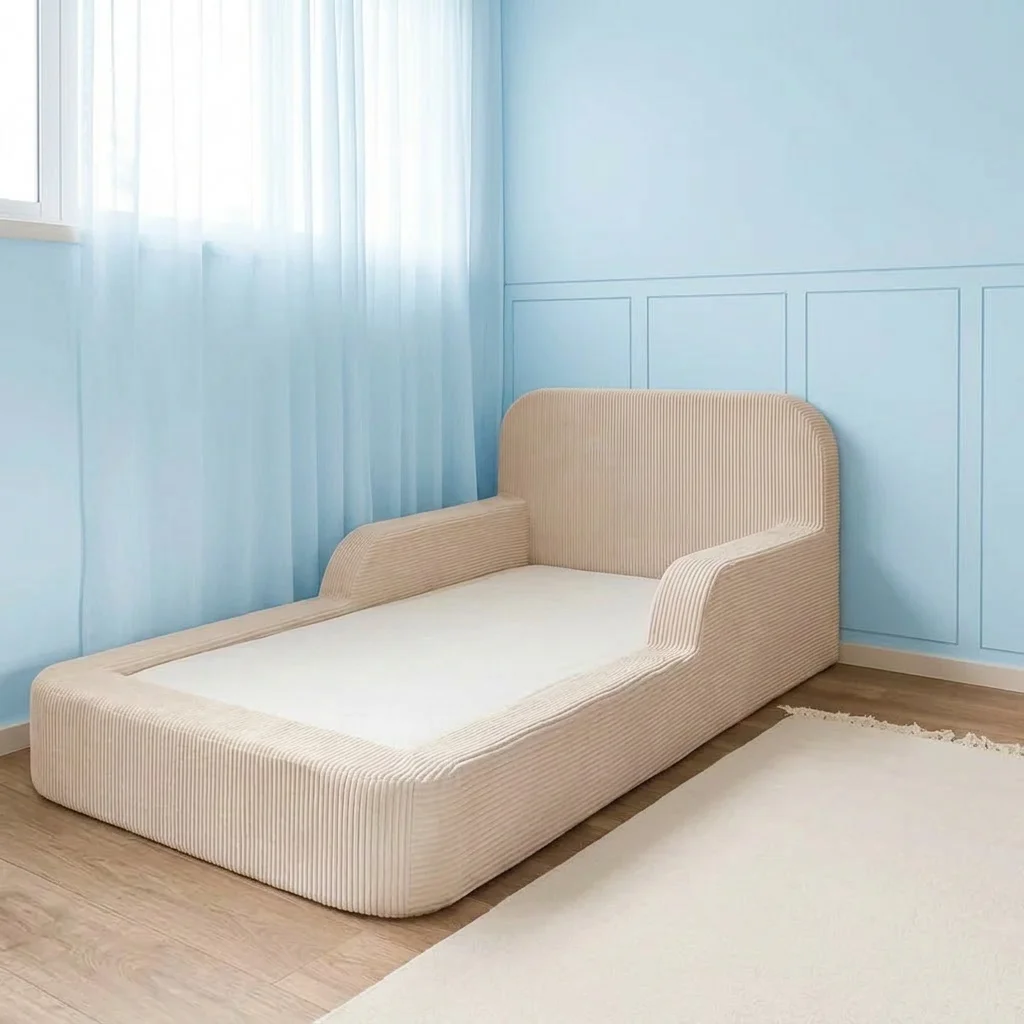 Vacuum‑Packed Toddler Foam Sleeping Bed, Washable Waterproof Corduroy Cover Kids Floor Bed for Ages 3+ Children Bedroom