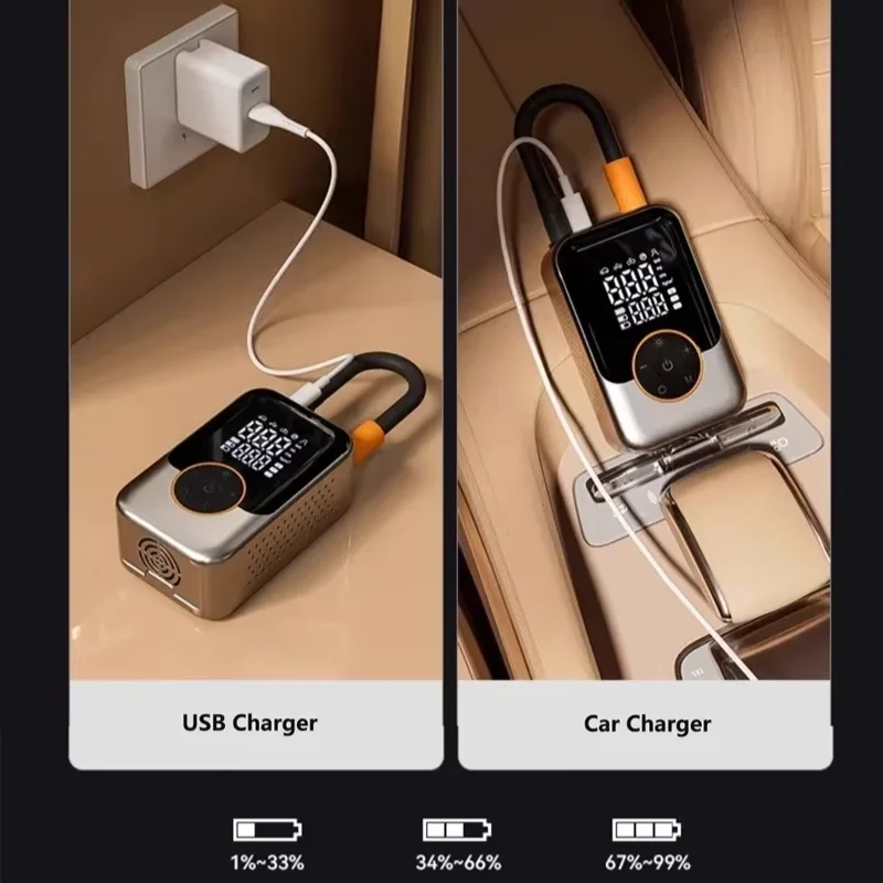 Bomba de aire eléctrica portátil inalámbrica de alta presión para automóviles, compresor de aire para automóvil con manómetro de presión de neumáticos de doble pantalla